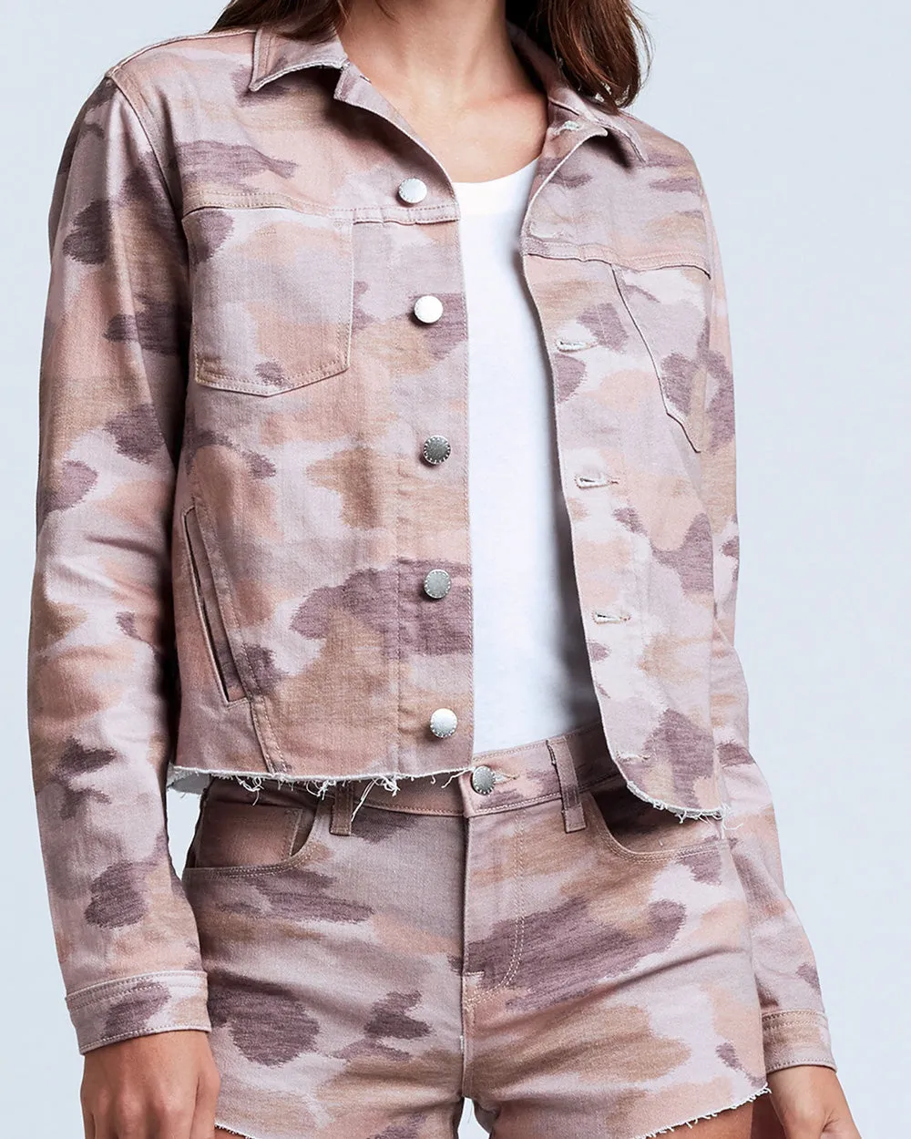Janice Crop Jean Jacket In Pink Camo