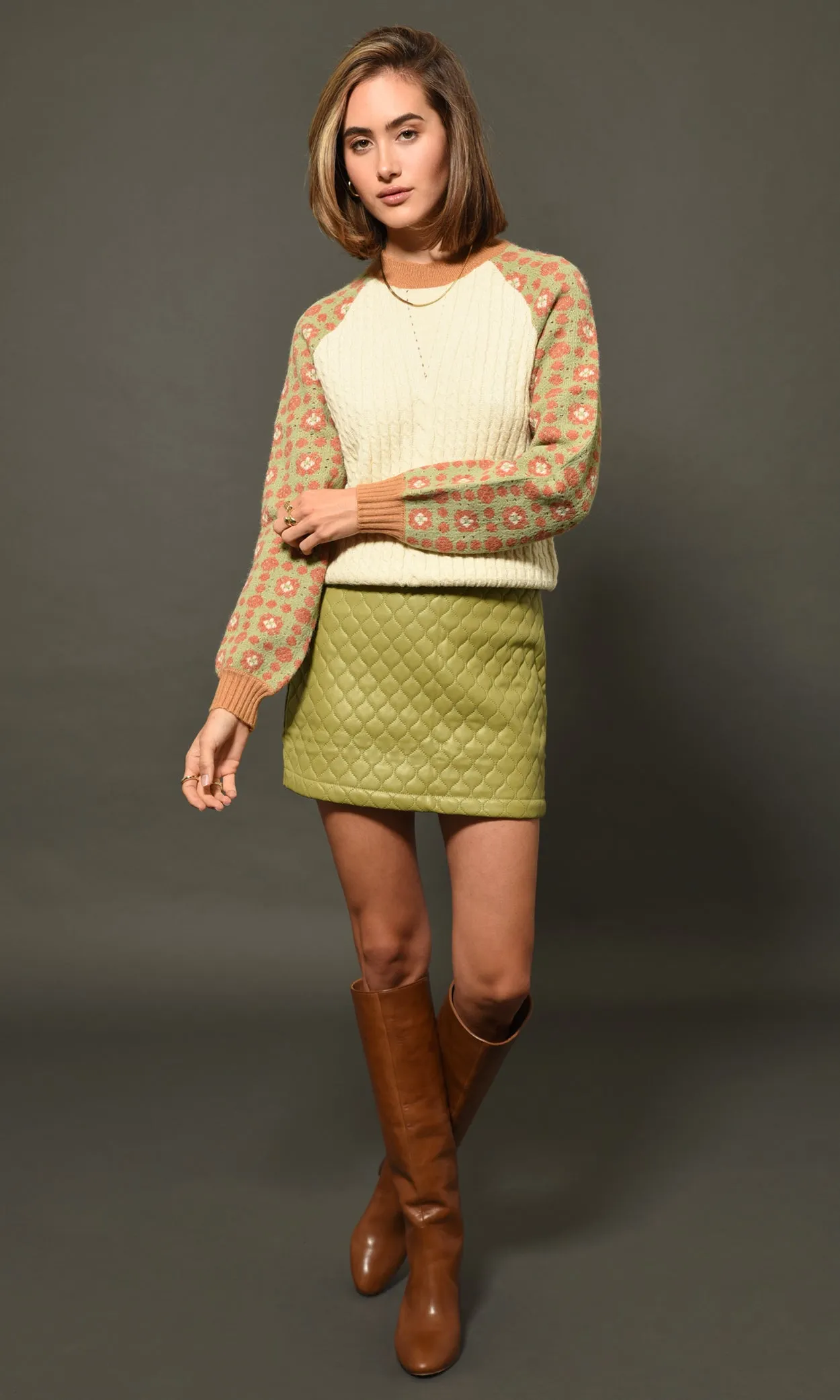 Jean Quilted Vegan Leather Mini Skirt