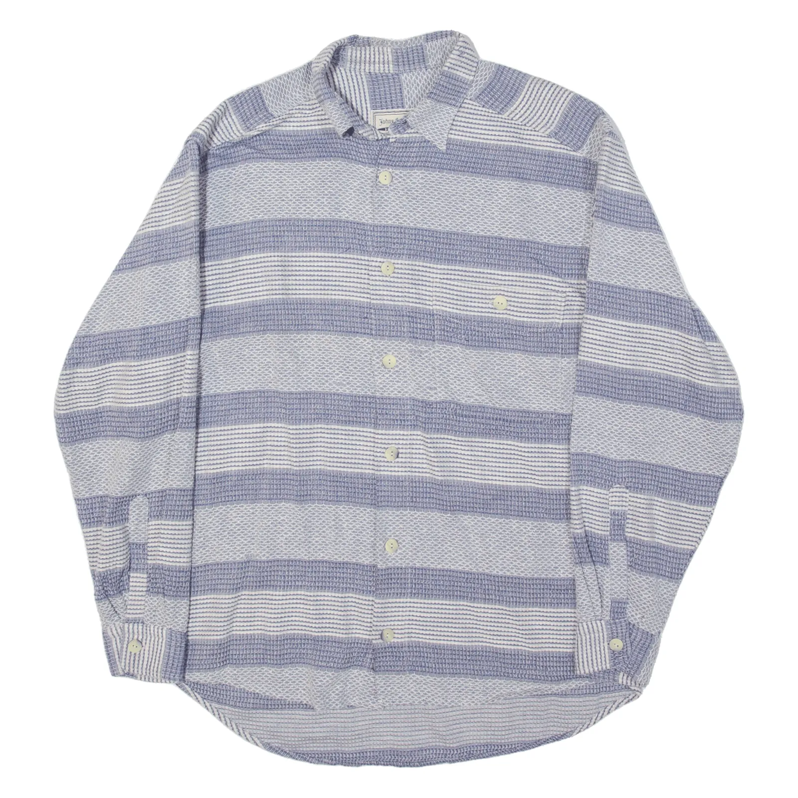 JOHNS&GREEN Mens Shirt Blue 90s Striped Long Sleeve L