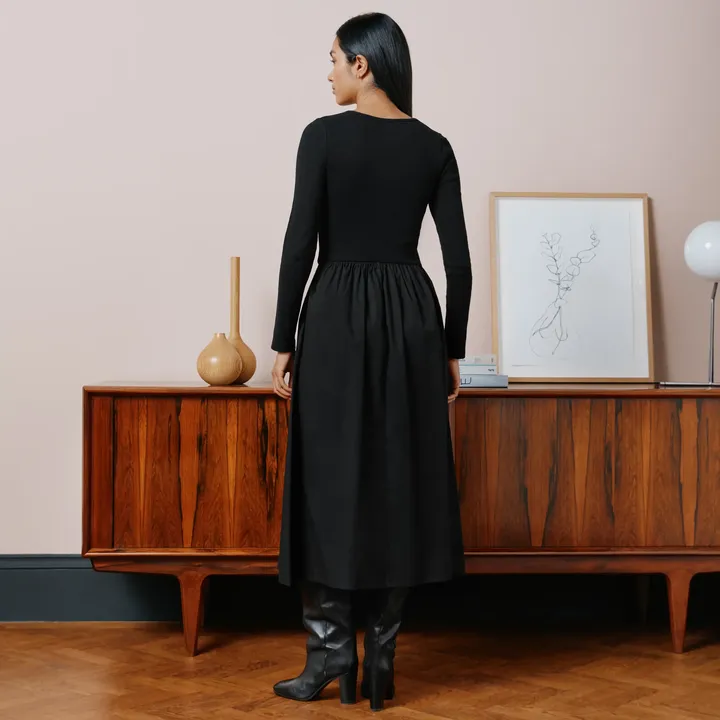 Long Sleeved Woven Mix Dress