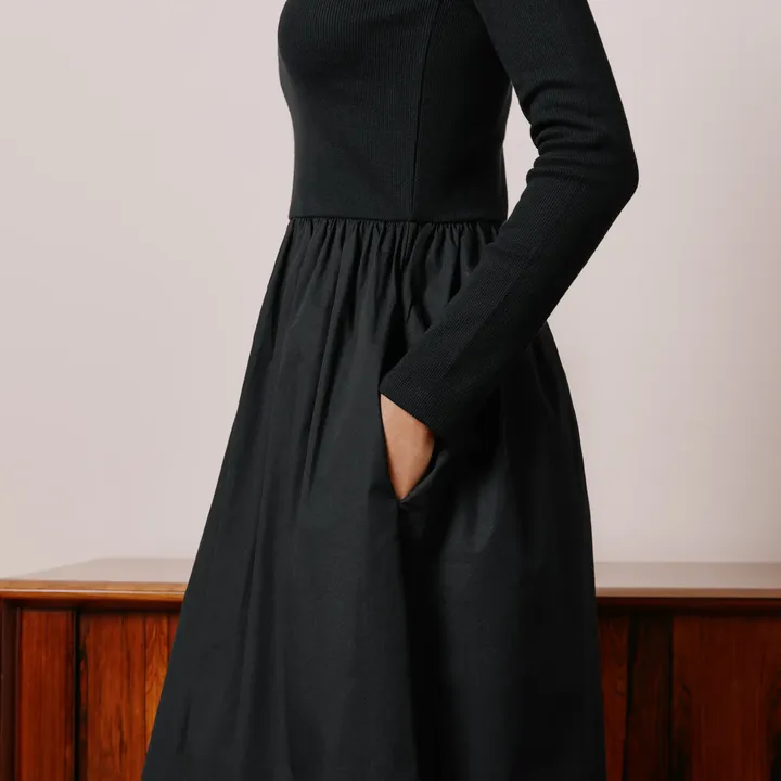 Long Sleeved Woven Mix Dress