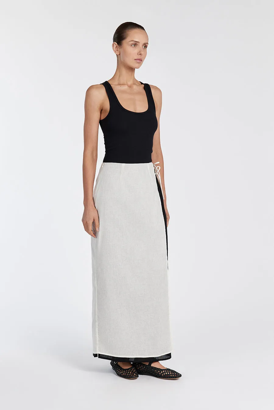 MEGAN CREAM/BLACK WRAP SKIRT