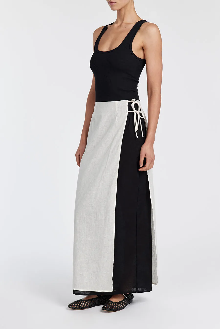 MEGAN CREAM/BLACK WRAP SKIRT