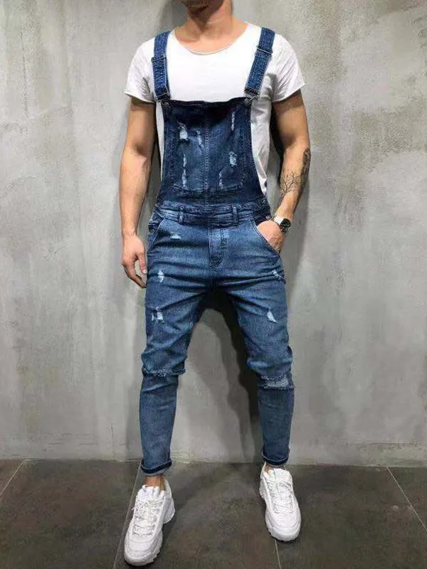 Men's Distressed Overall Jeans