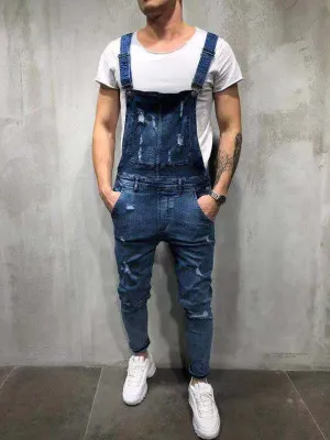 Men's Distressed Overall Jeans