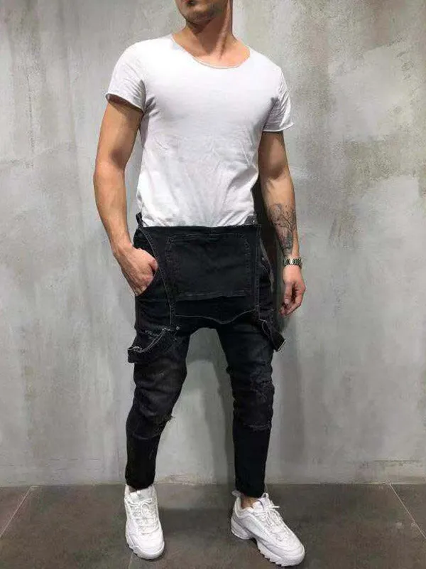 Men's Distressed Overall Jeans