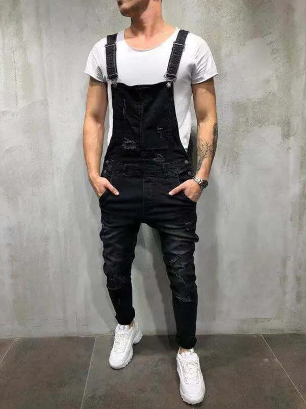 Men's Distressed Overall Jeans