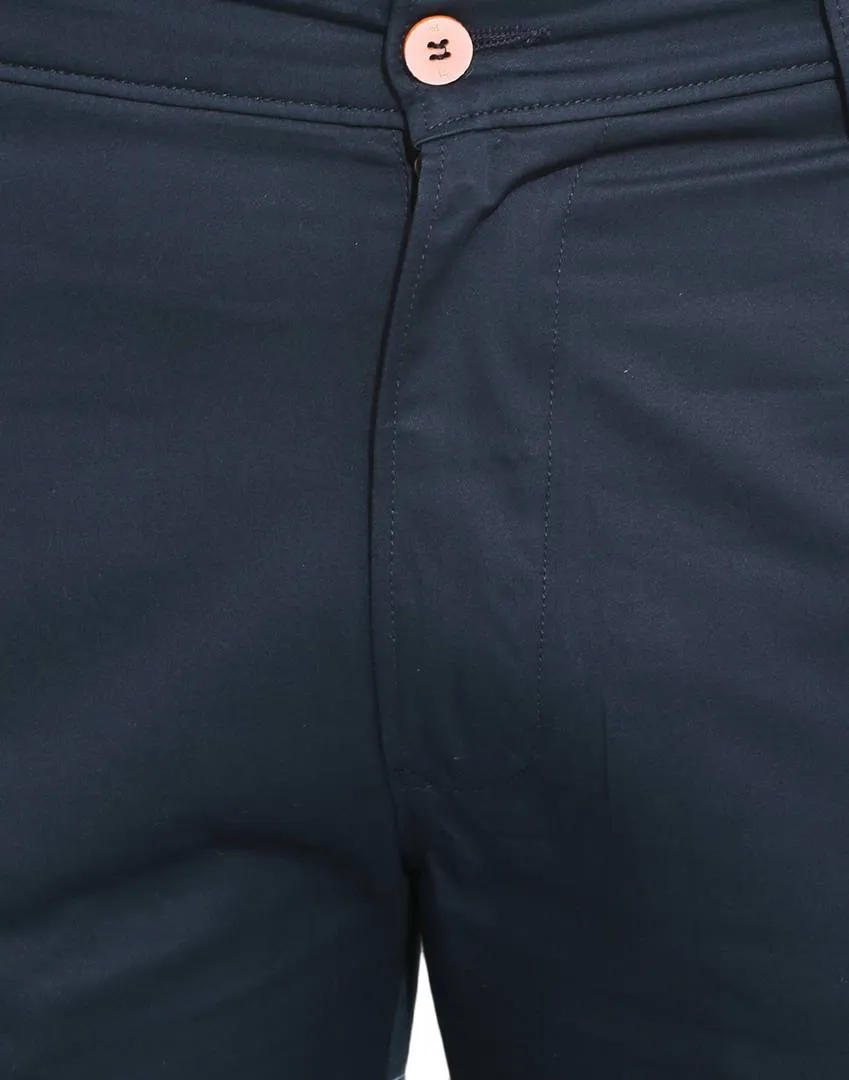 Men's Navy Blue Cotton Solid Mid-Rise Casual Regular Fit Chinos