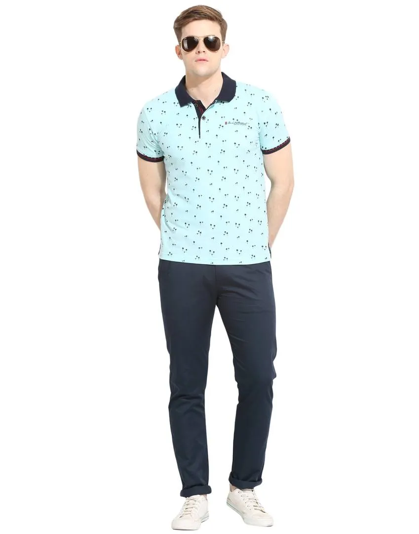 Men's Navy Blue Cotton Solid Mid-Rise Casual Regular Fit Chinos