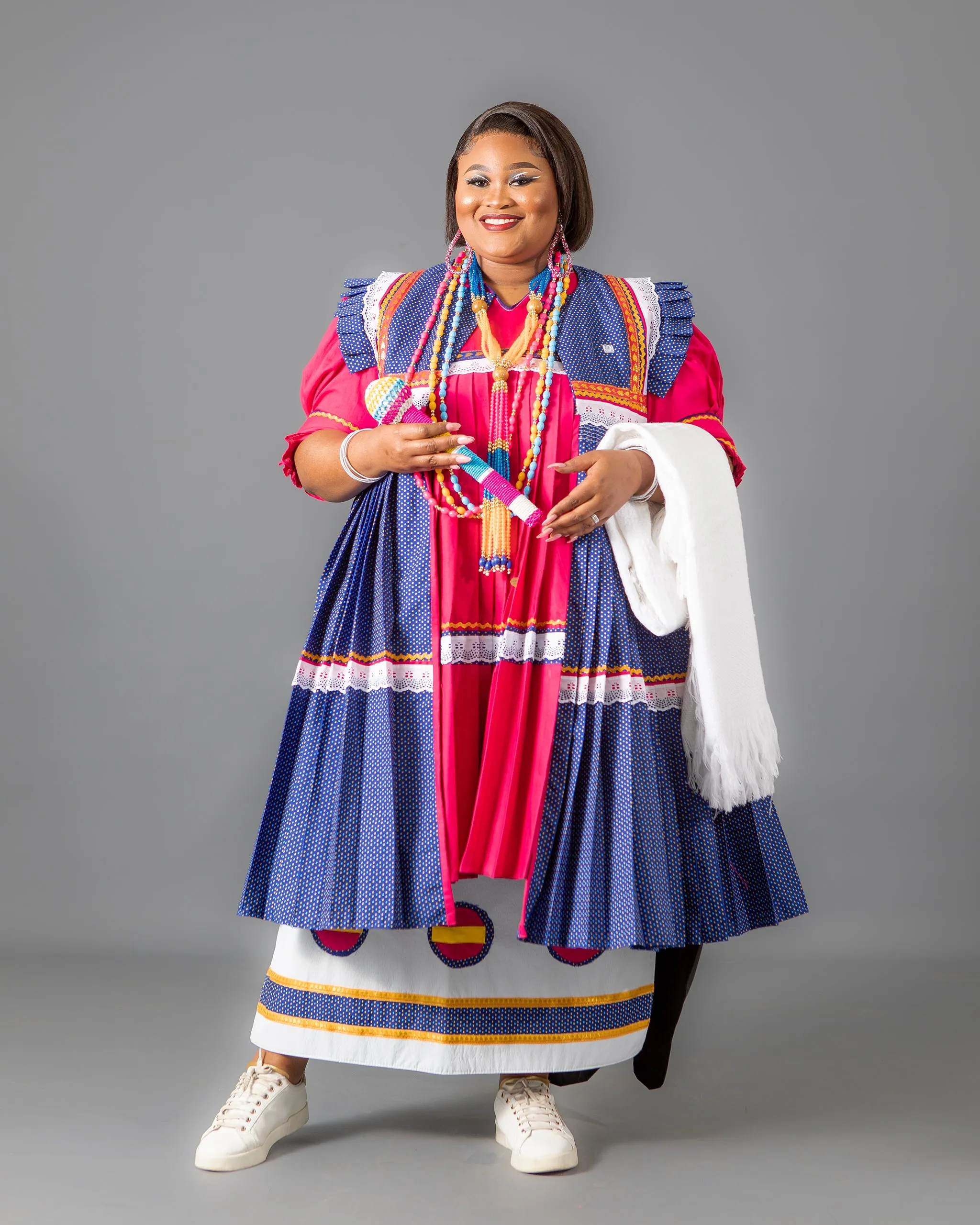 Mogoshadi Pleated Bridal Dress Set in Pink & Blue