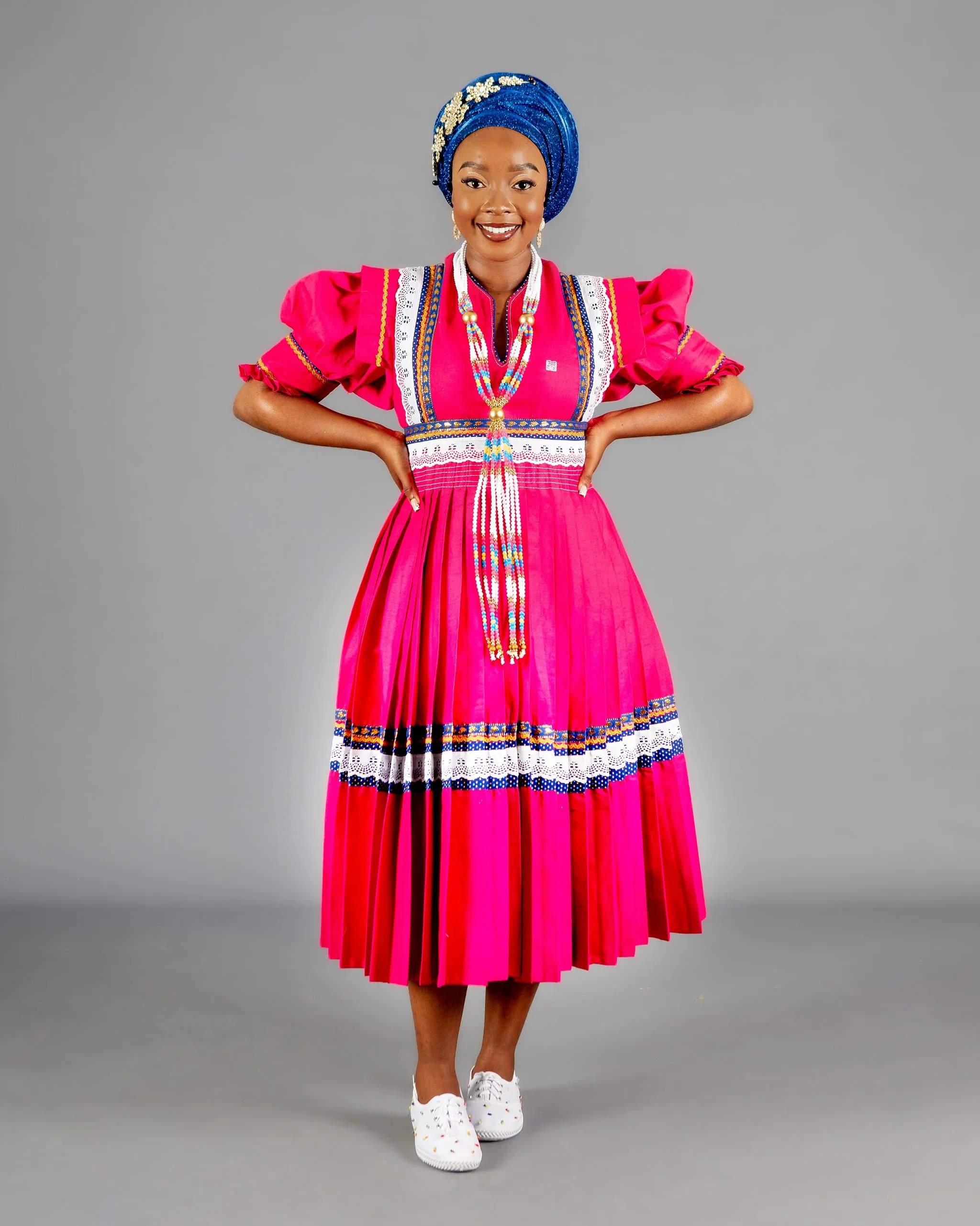 Mogoshadi Pleated Bridal Dress Set in Pink & Blue