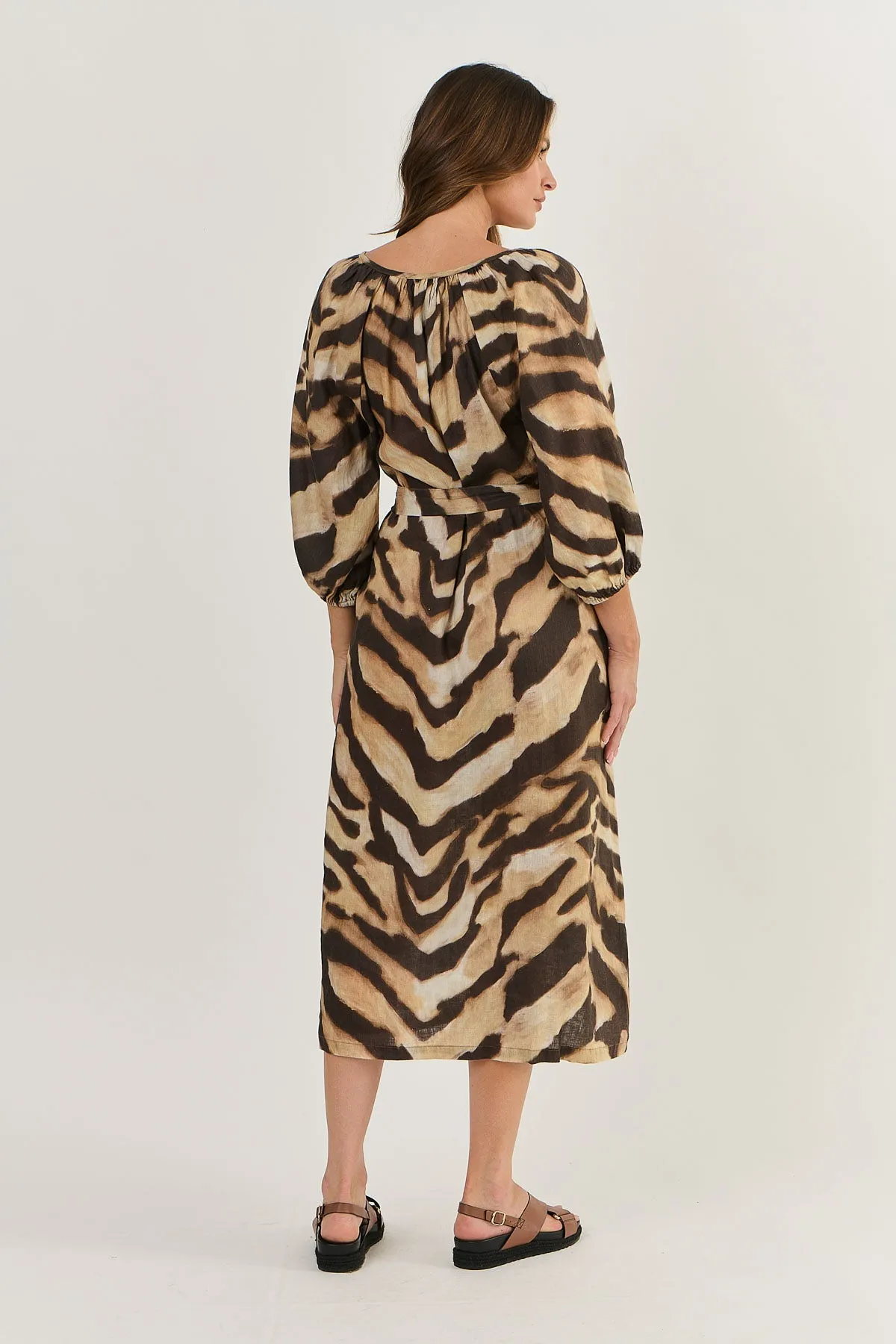 OLIVE ET JULIE Linen Midi Dress WILDCAT