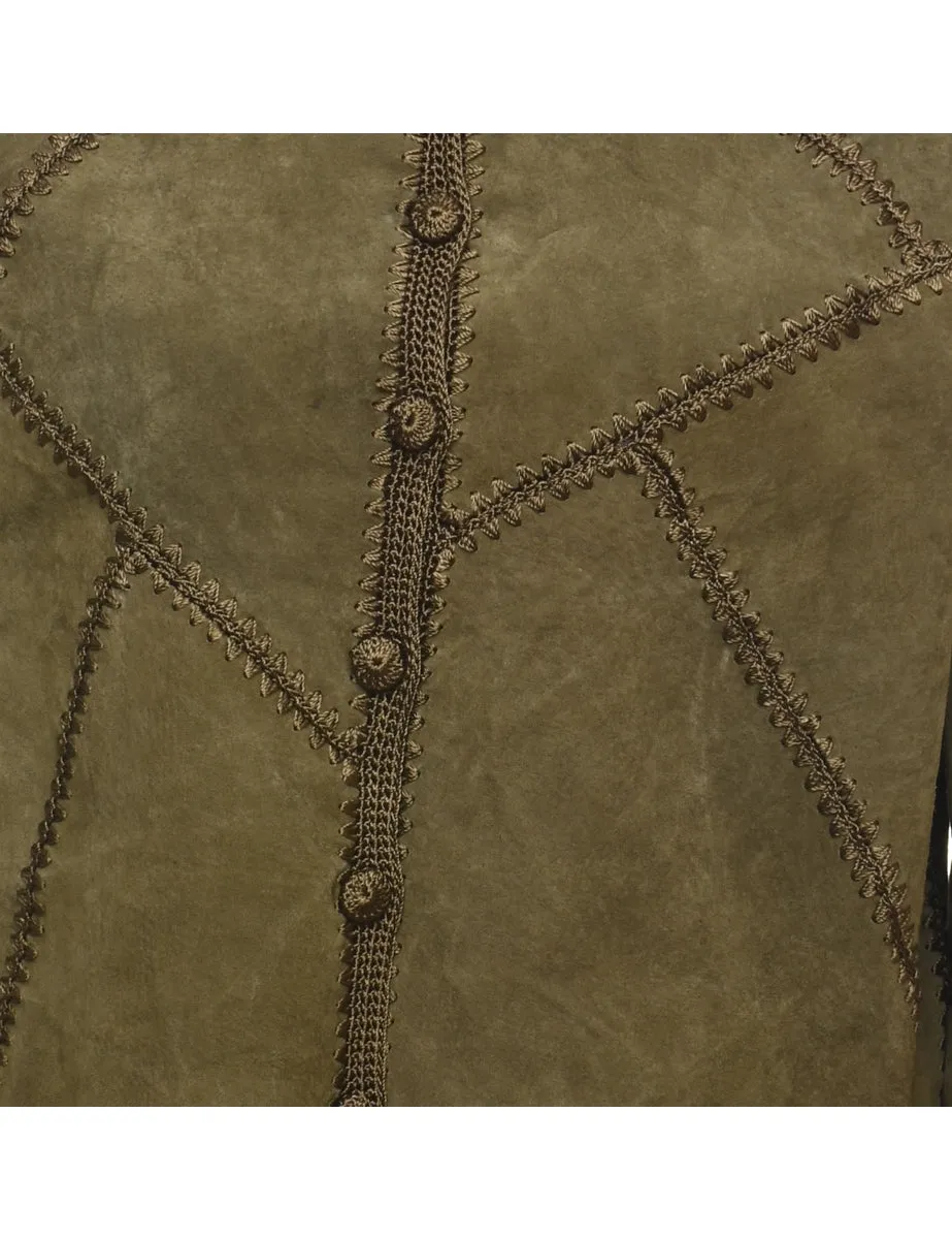 Olive Green Crochet & Suede Cropped Jacket - L