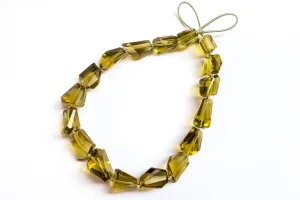 Olive Quartz beads Geometrical cut uneven shape tumbles | 17 Pieces | Natural Olive Quartz tumbles | Olive Quartz faceted beads
