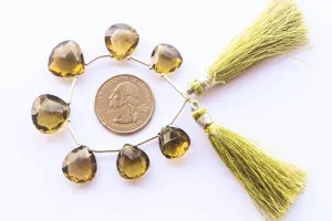 Olive Quartz Briolette Beads Heart Shape | 13x13mm to 15x15mm | 7 Pieces | Side Drill | Natural Gemstone | Beadsforyourjewellery