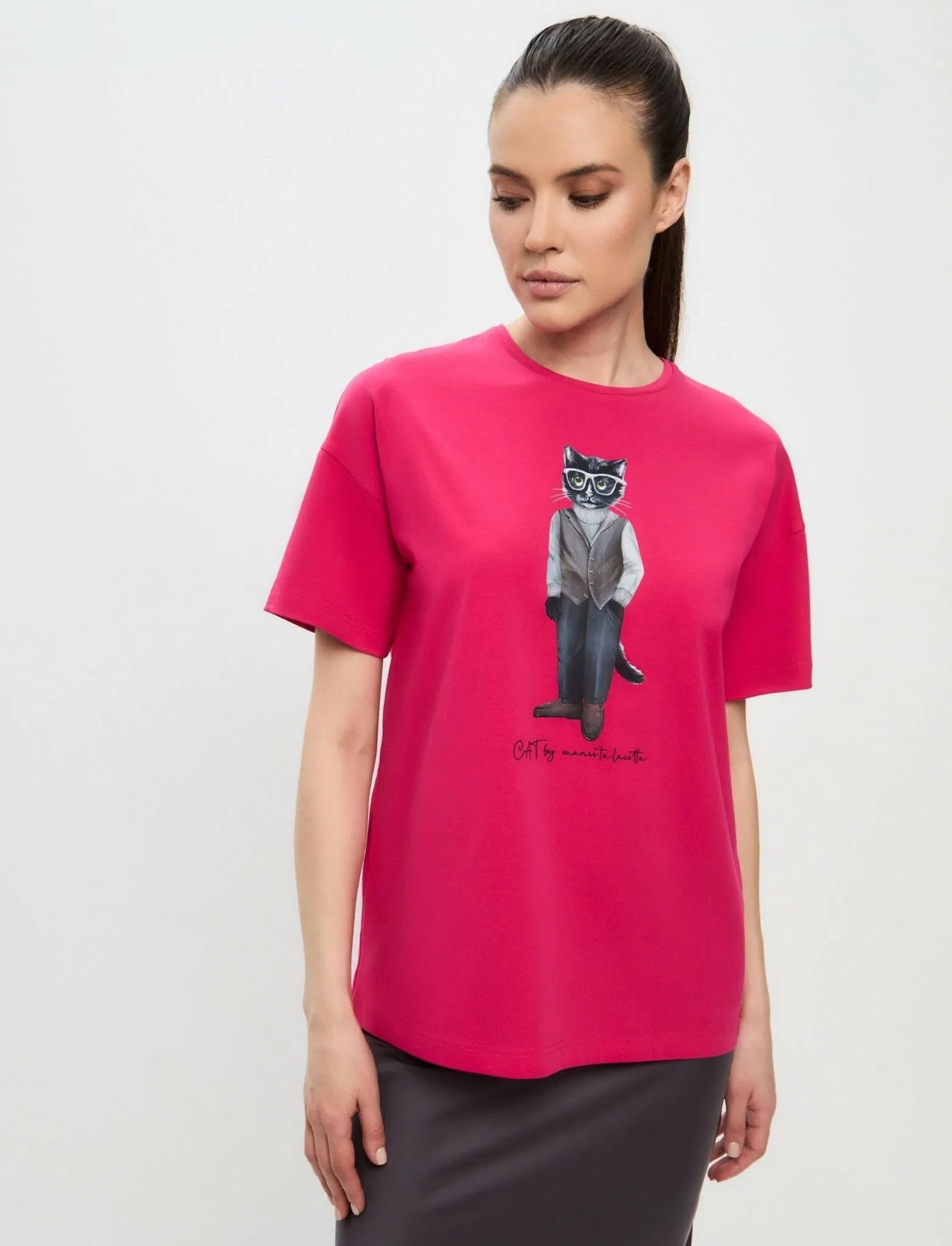 Pink Printed oversized T-shirt MINIMALIST CAT