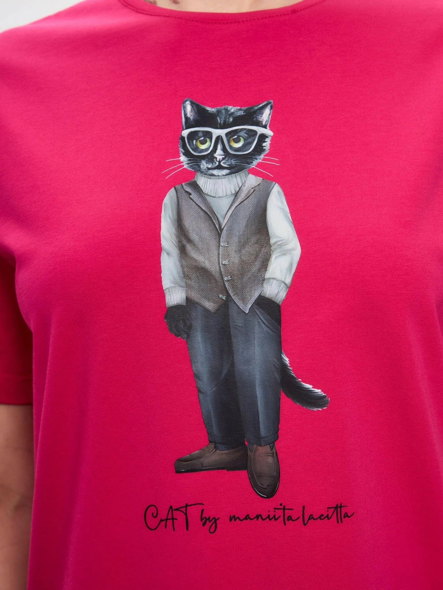 Pink Printed oversized T-shirt MINIMALIST CAT