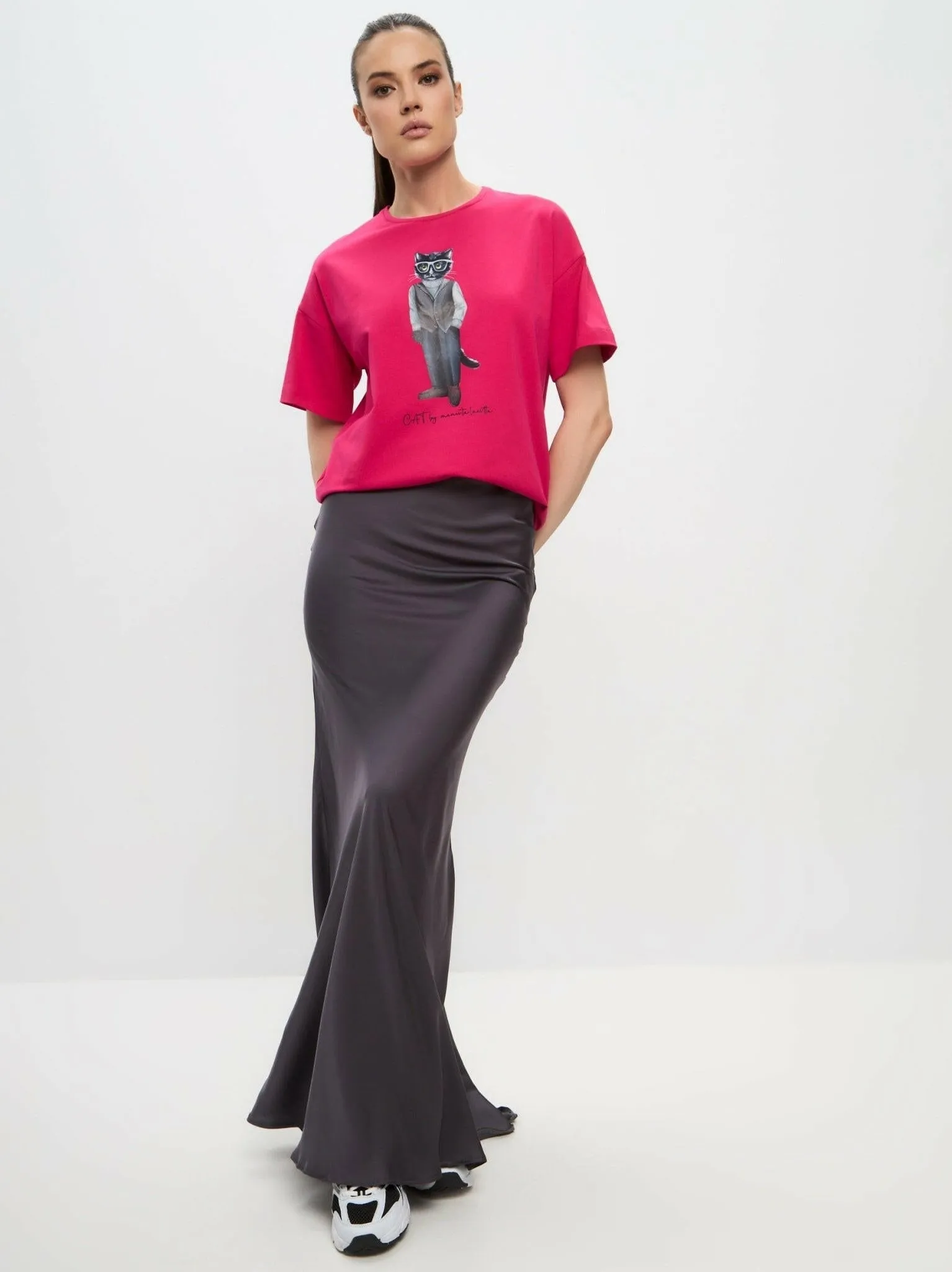Pink Printed oversized T-shirt MINIMALIST CAT