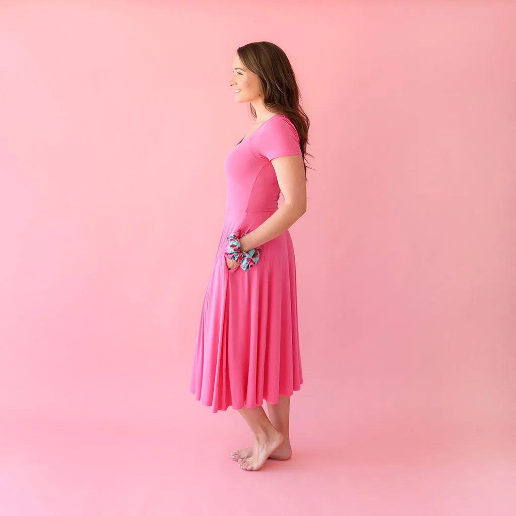 Posh Hot Pink Women's Scoop Midi Dress