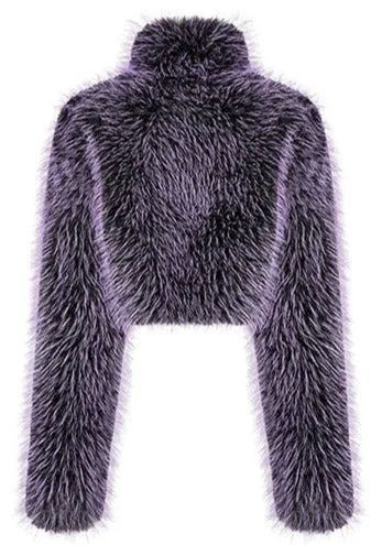Purple Faux Vegan Wool Coat w/ Large Zipper and Chain Detail