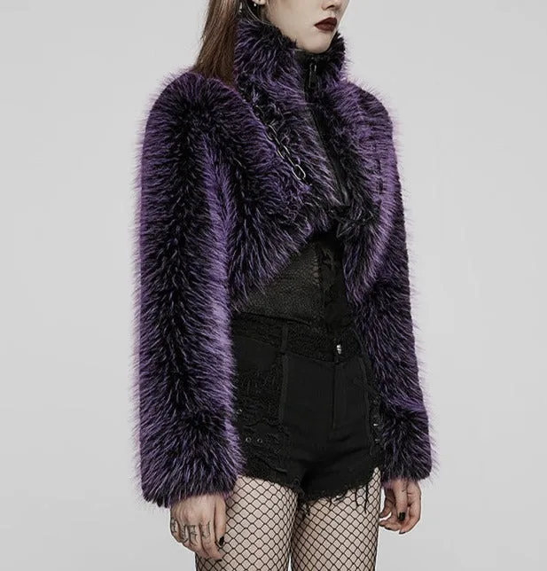 Purple Faux Vegan Wool Coat w/ Large Zipper and Chain Detail