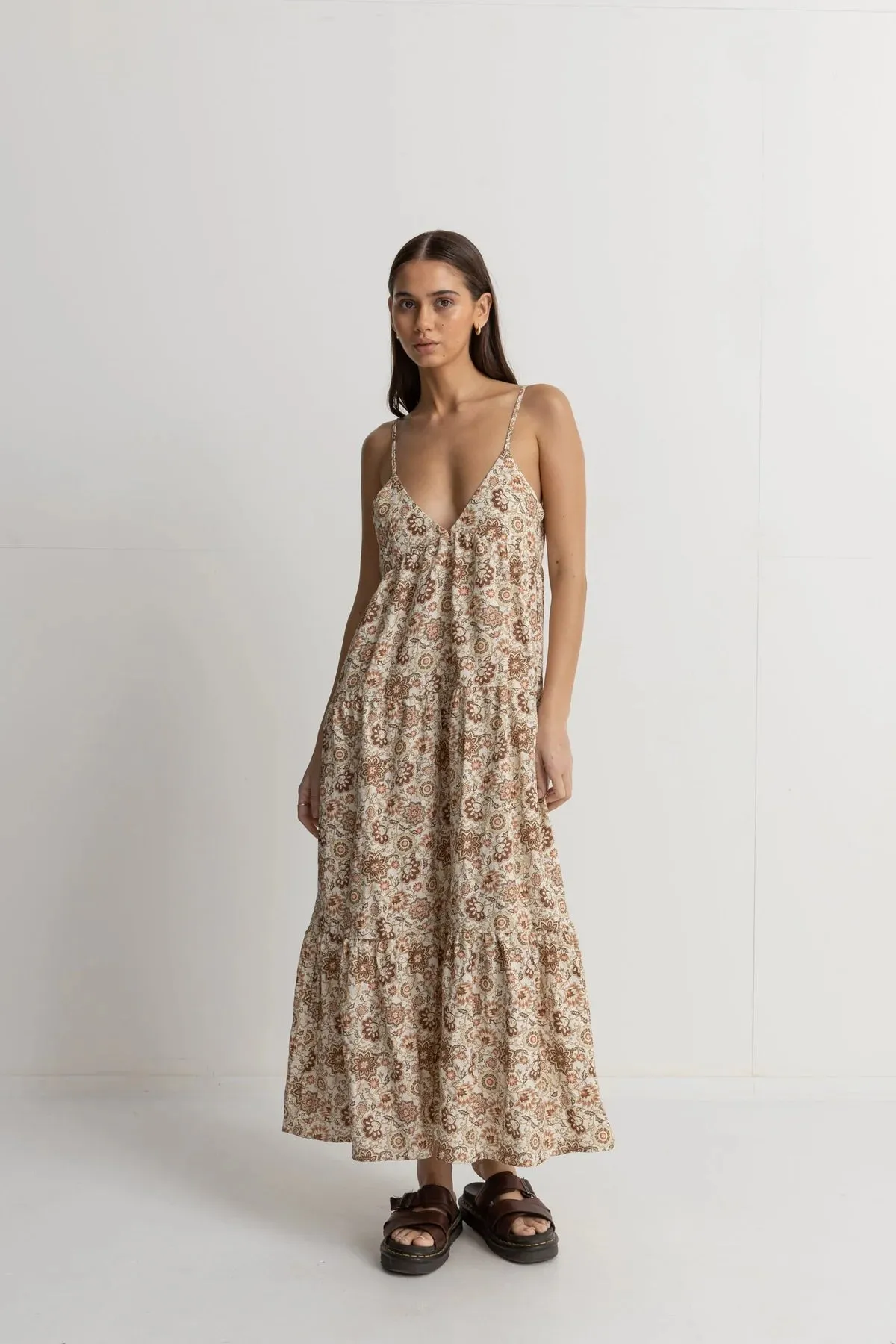RHYTHM RAYA PAISLEY TIERED MIDI DRESS - NATURAL