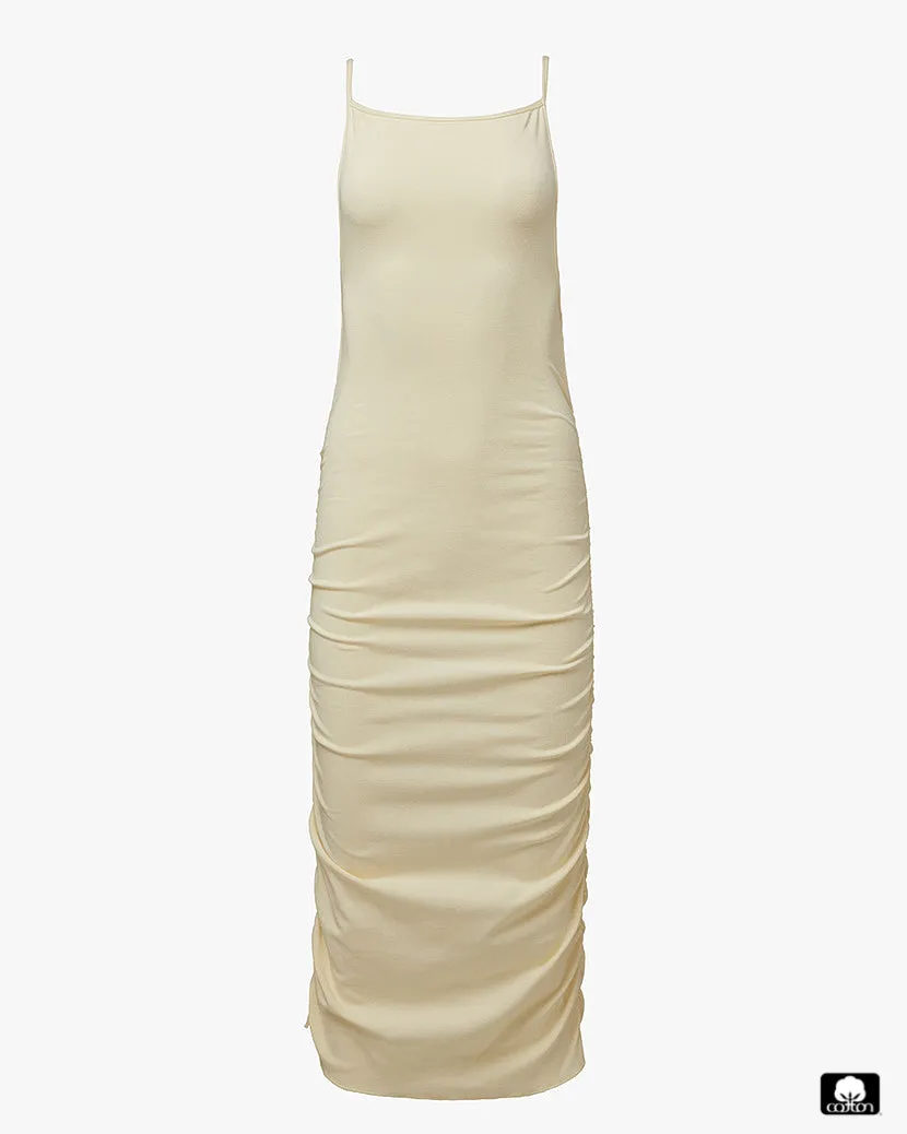Ruched High Neck Midi Dress