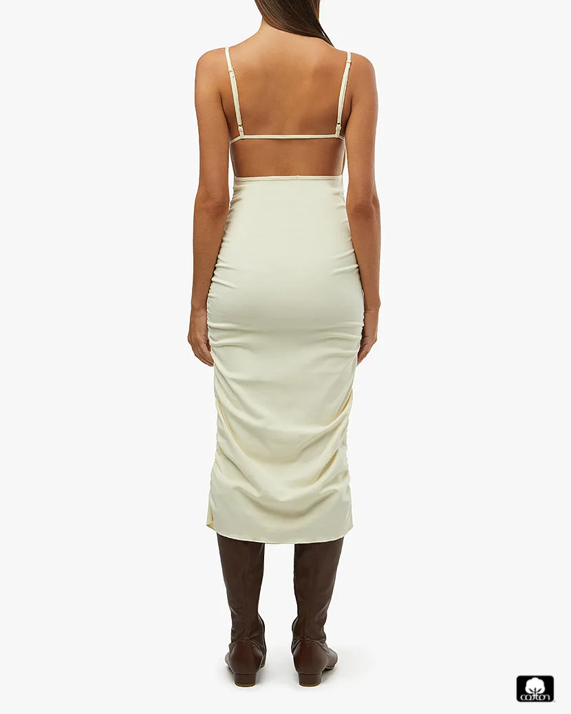 Ruched High Neck Midi Dress
