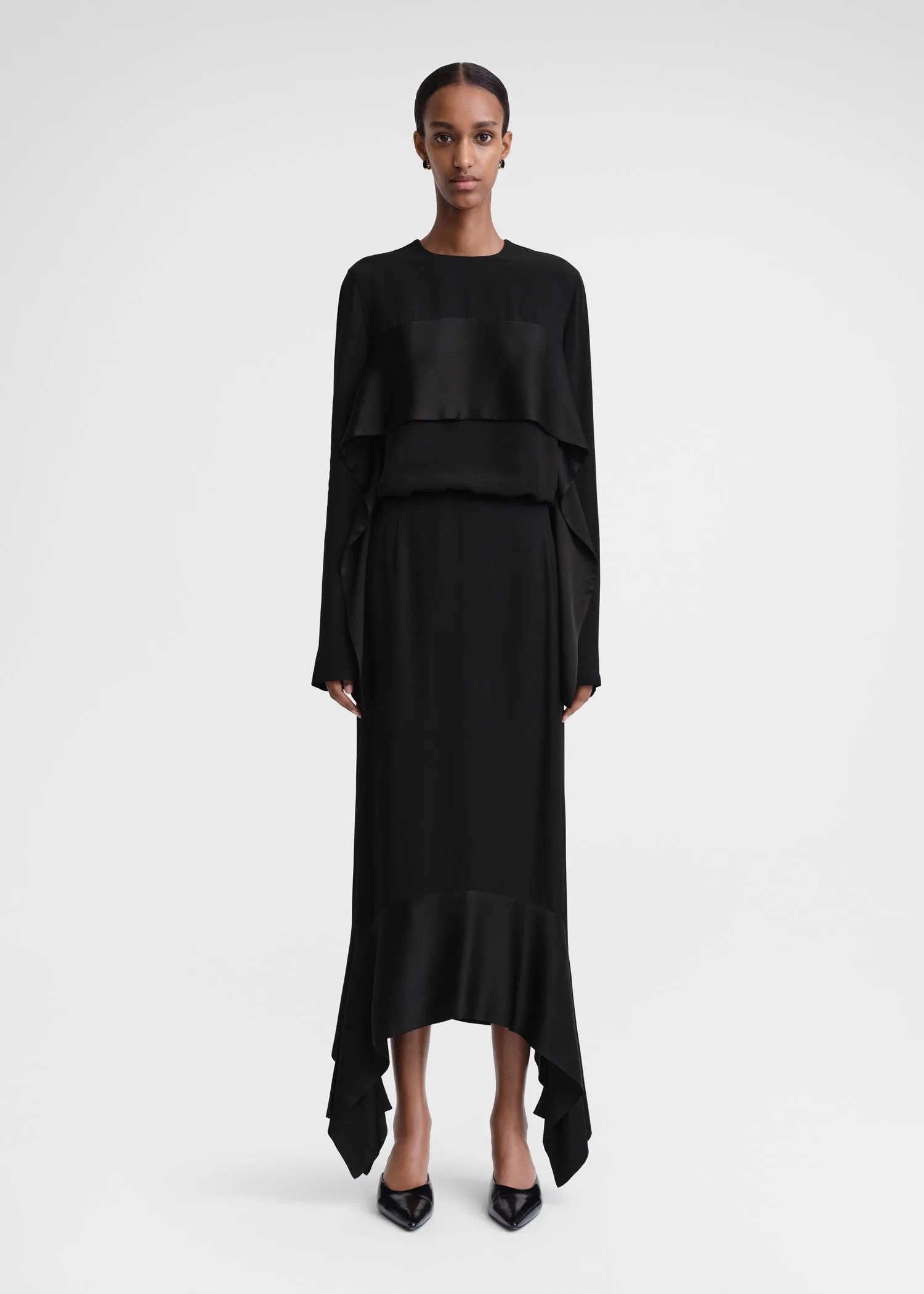 Satin-sash crepe skirt black