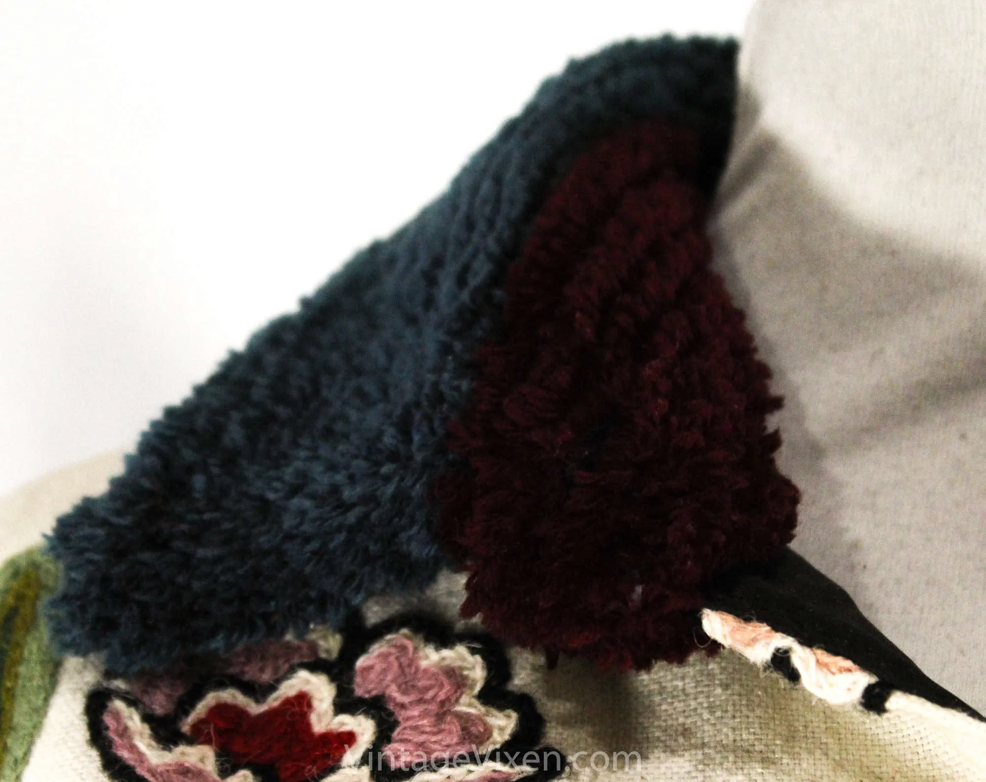 Size 14 Hippie Bomber Jacket with Chenille Trim - Large Crewel 90s Work Jacket by Phool - Maroon Pink Green Blue - 1990s Boho - Bust 42
