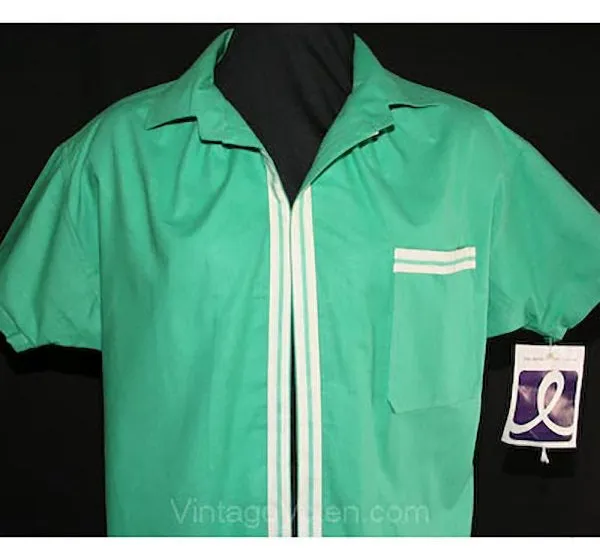 Size 14 New Wave 1980s Jadite Shirt Jacket - 80s Does 50s Casual Green Short Sleeved Top - Summer - Deadstock - NWT - Bust 40 - 30798-1
