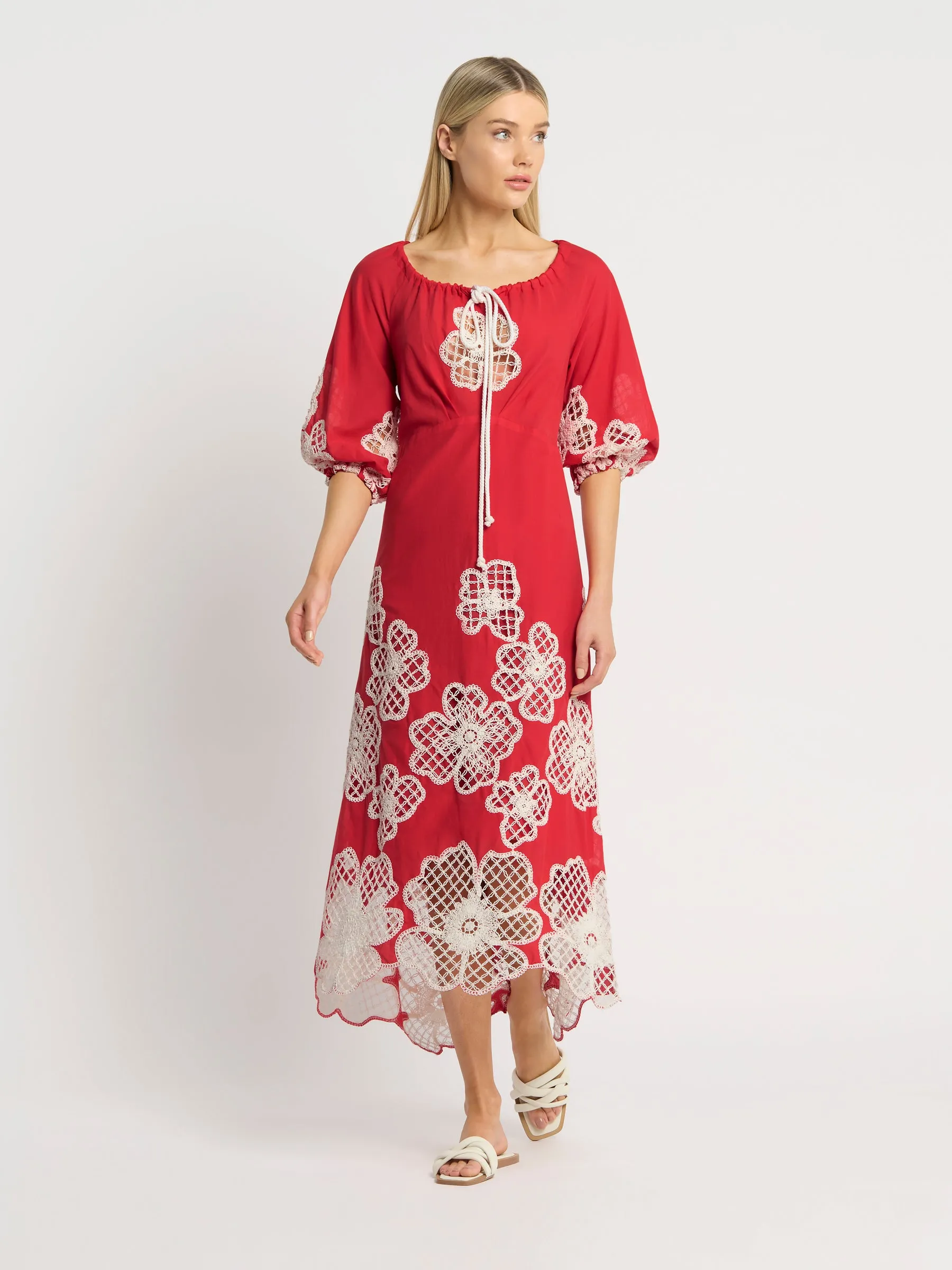 St Tropez Dress - Red/Ivory (Size 8 Only)