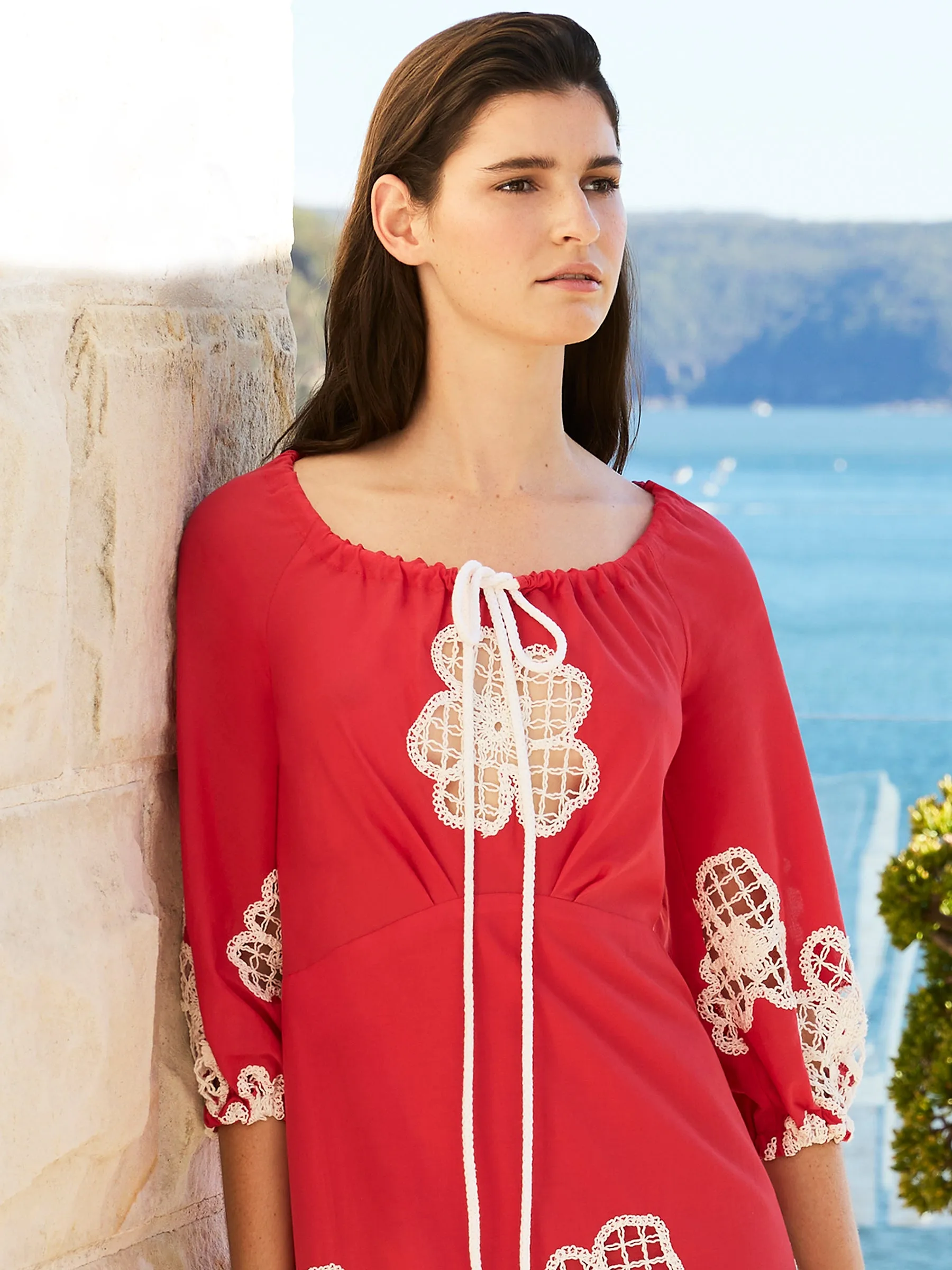 St Tropez Dress - Red/Ivory (Size 8 Only)