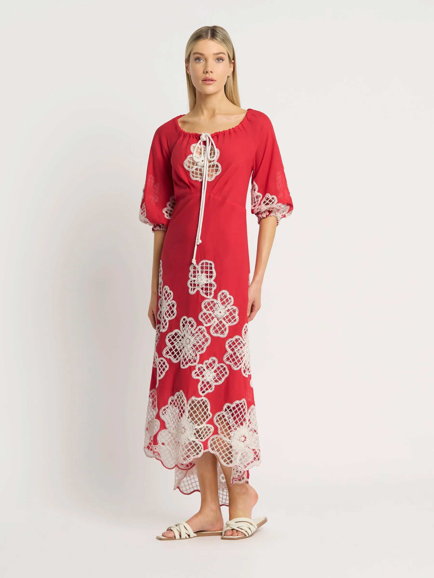 St Tropez Dress - Red/Ivory (Size 8 Only)