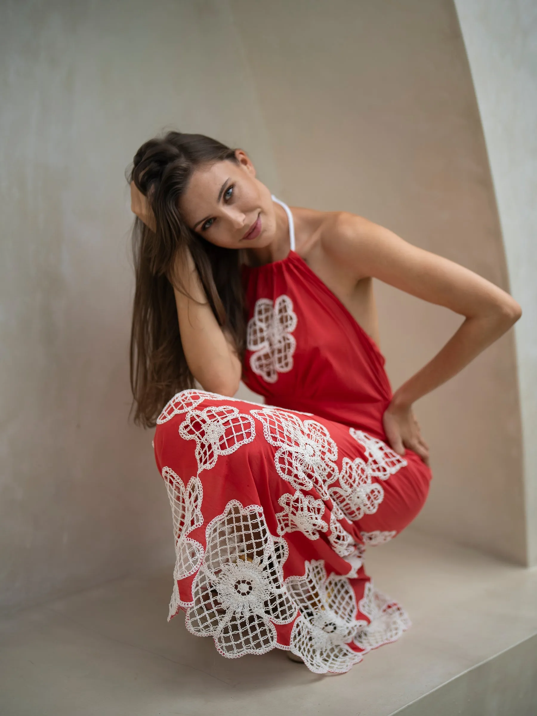 St Tropez Halter - Red/Ivory