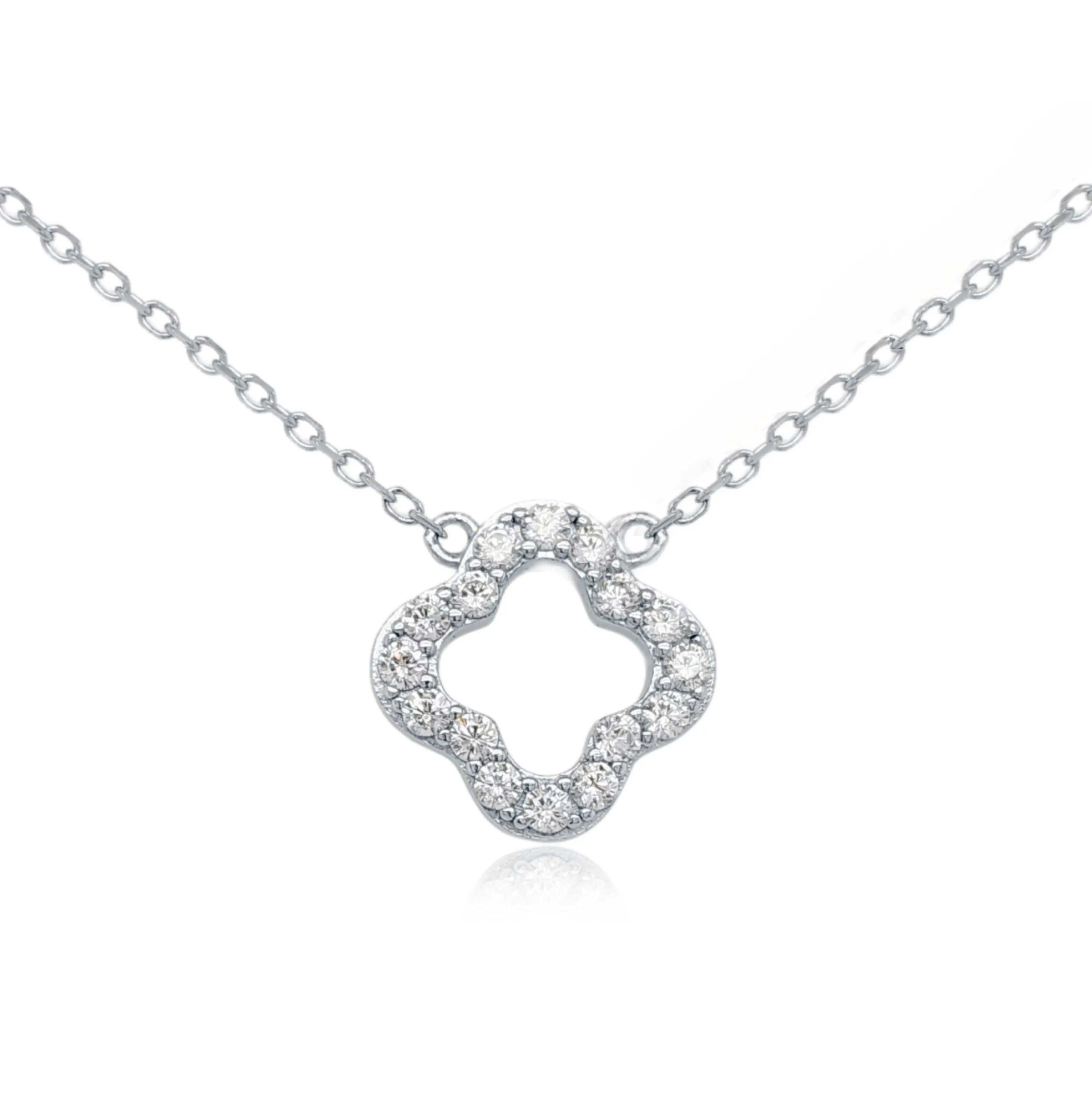 Sterling Silver CZ Outline Clover Necklace