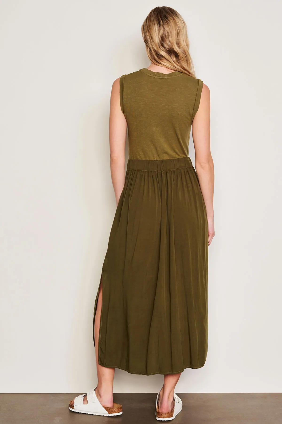 Sundry Midi Mixed Media Dress in Olive