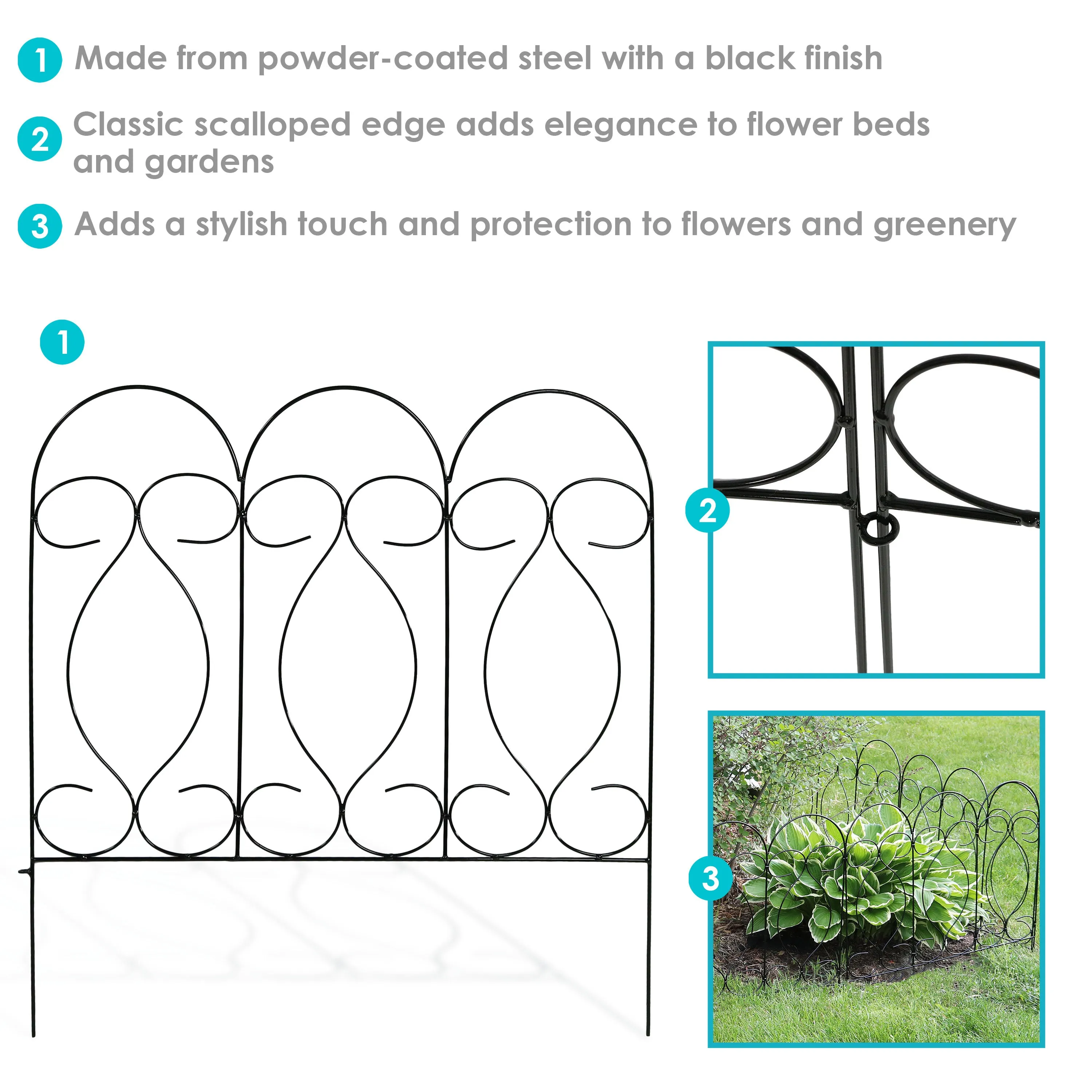 Sunnydaze 5-Piece Traditional Border Fence Set - 10 Overall Feet