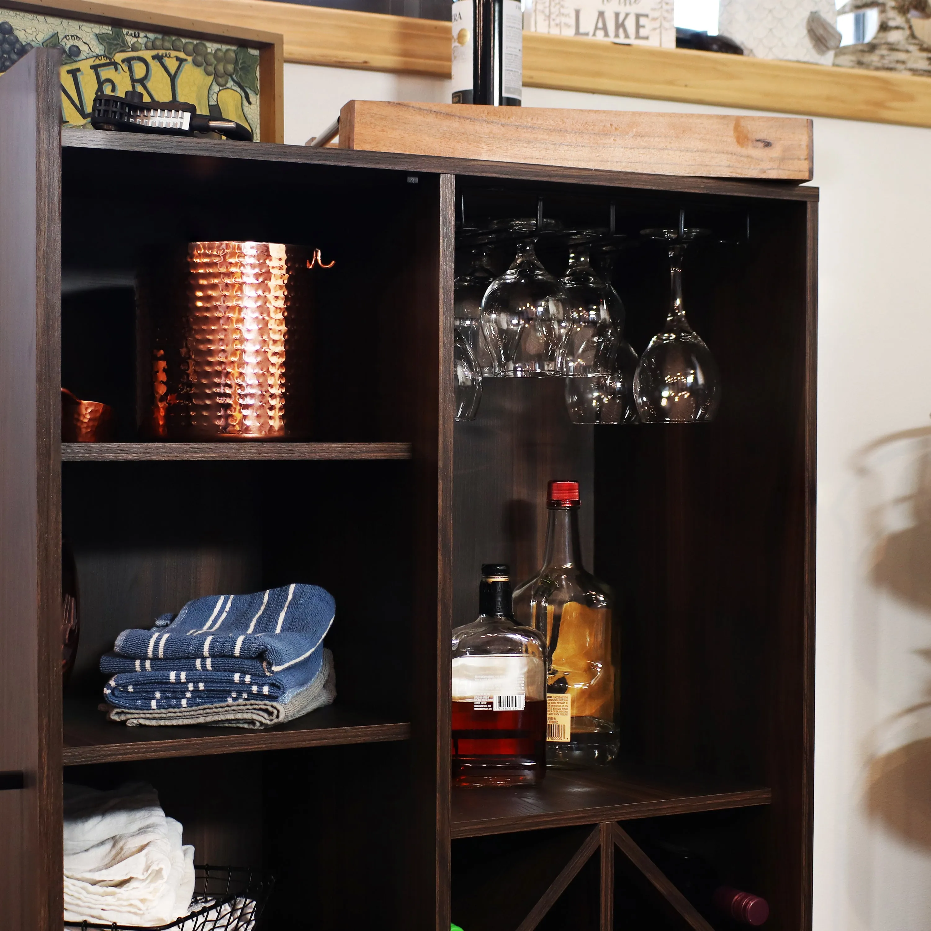 Sunnydaze Lavina Wine Bar Cabinet with Glass Rack and Bottle Storage Shelves