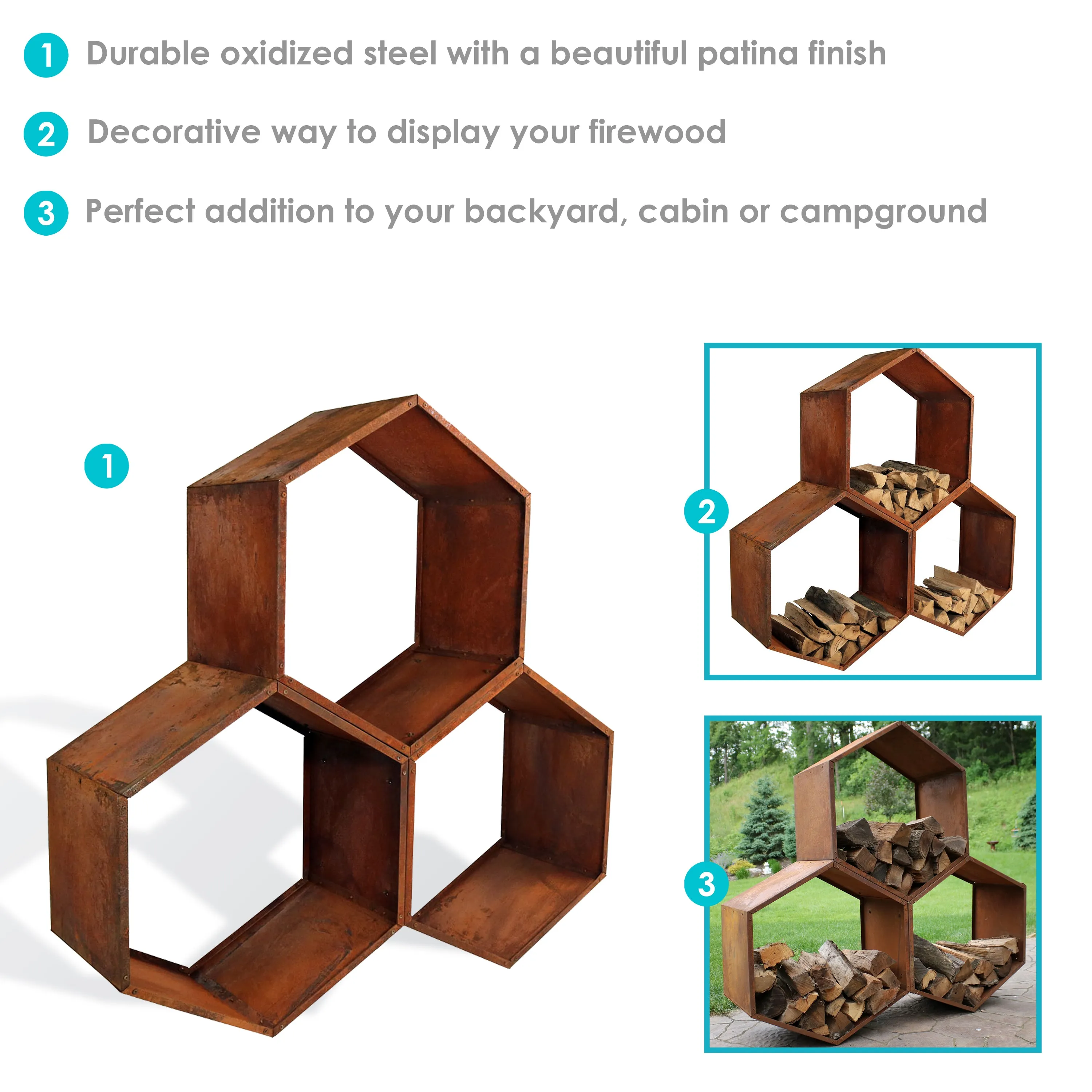 Sunnydaze Rustic Hexagon Firewood Storage - 30"