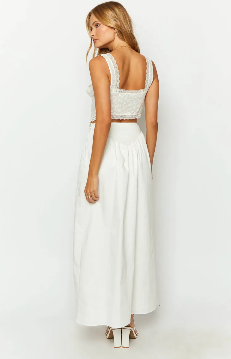 Sweetheart Swirl White Midi Skirt
