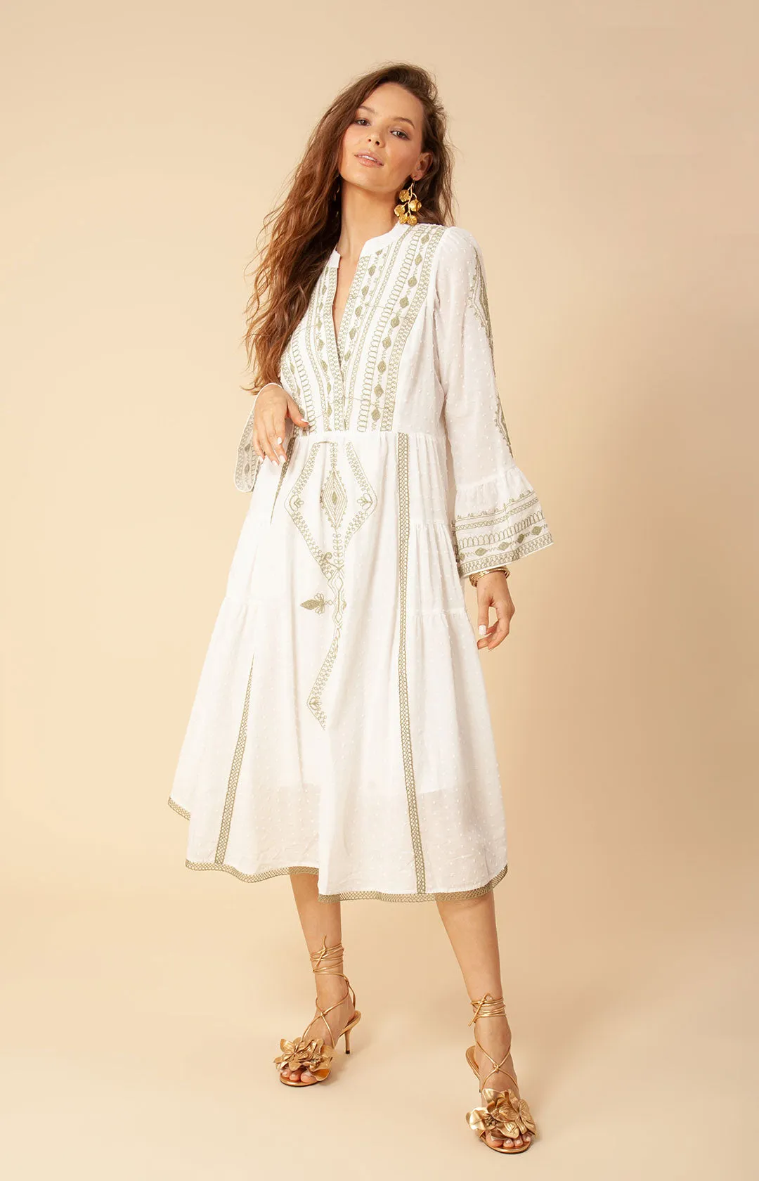 Tasha Embroidered Midi Dress