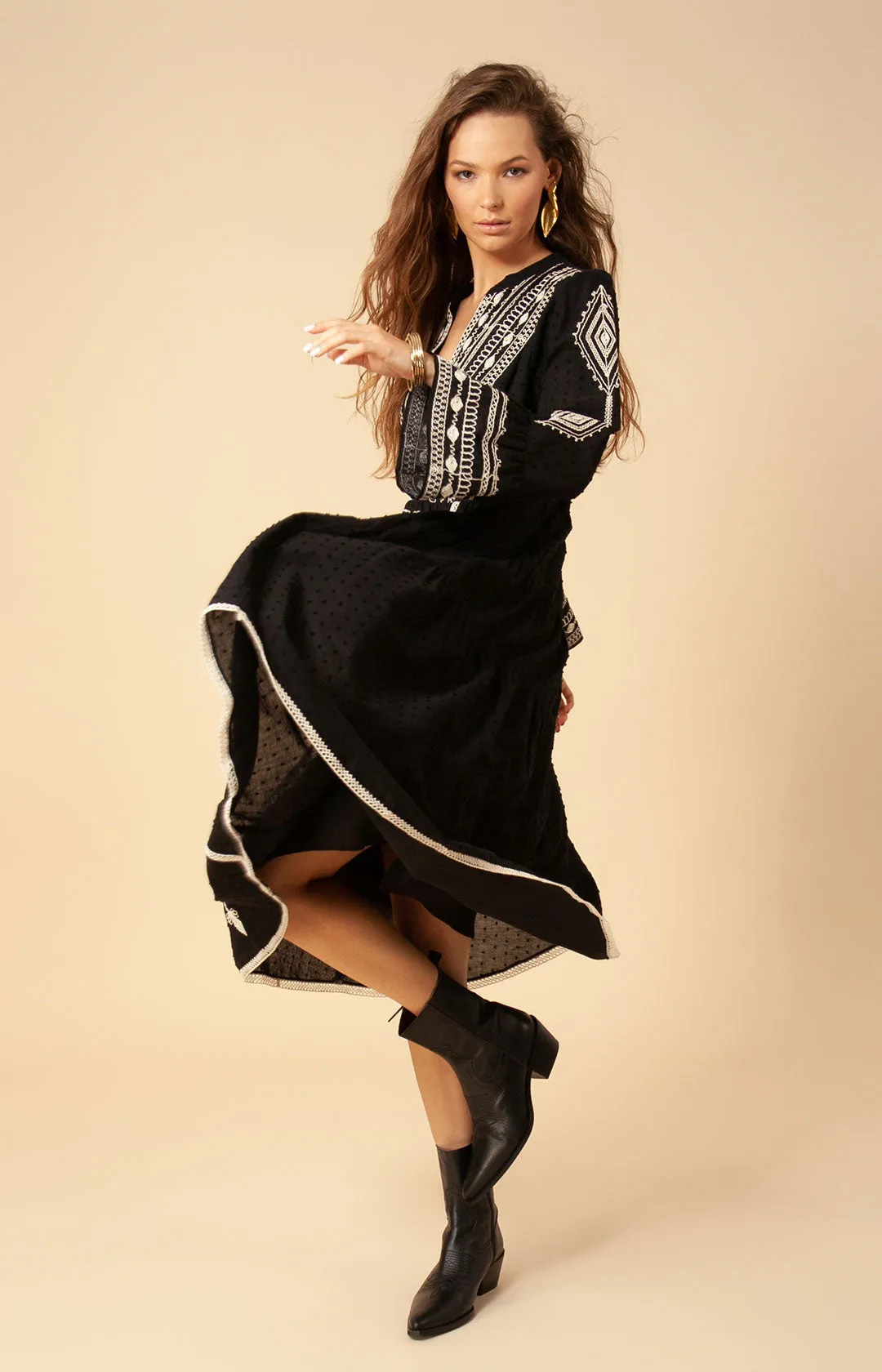 Tasha Embroidered Midi Dress