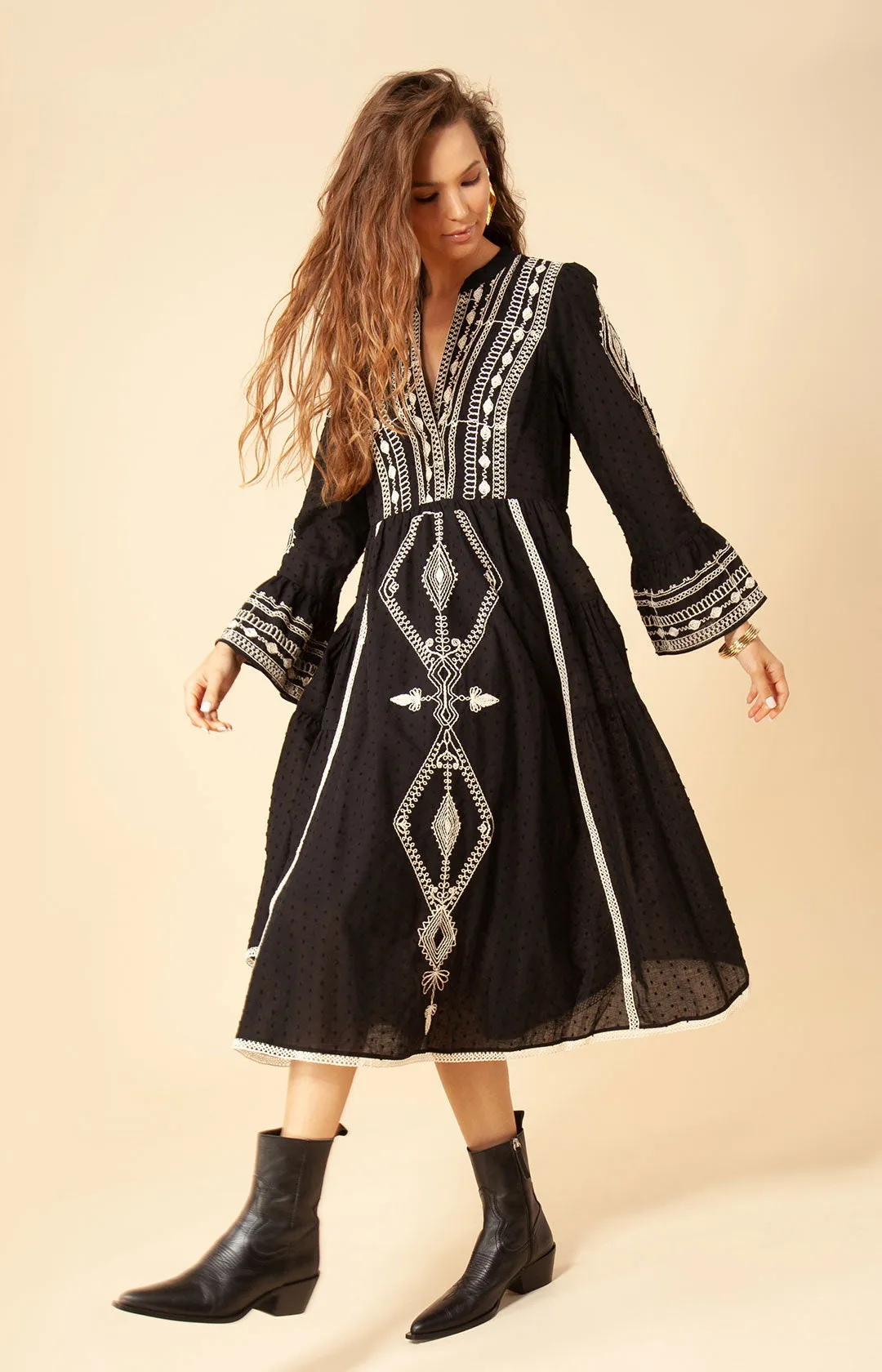 Tasha Embroidered Midi Dress