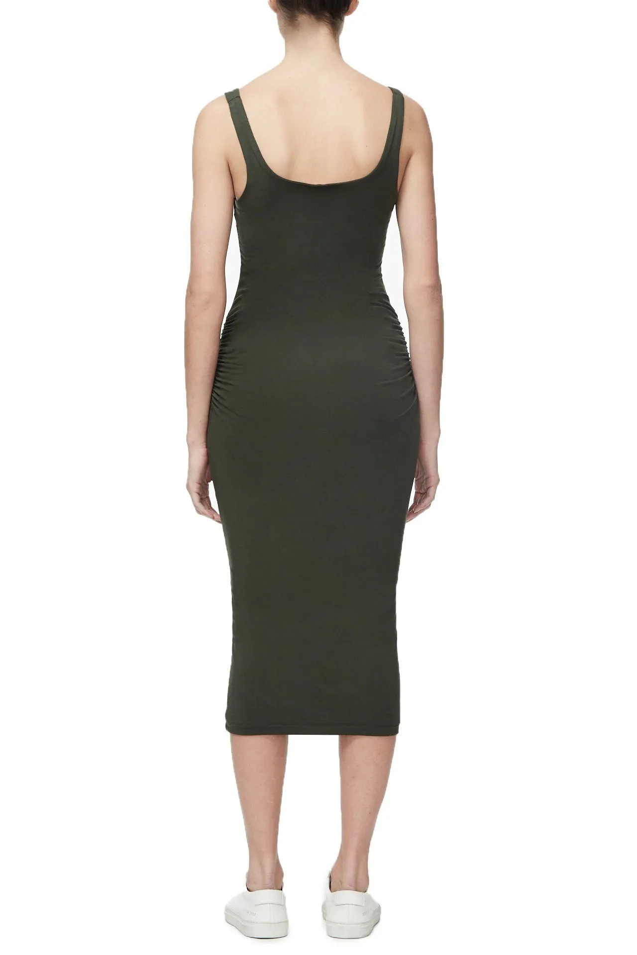 THE RUCHED MIDI DRESS | OLIVE002