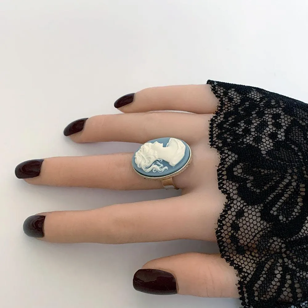 Victorian Blue Cameo Silver Ring
