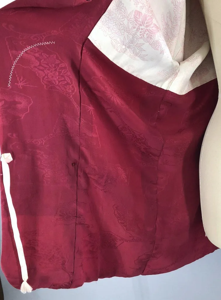 Vintage 1940s Silk Kimono Jacket / Cranberry Red