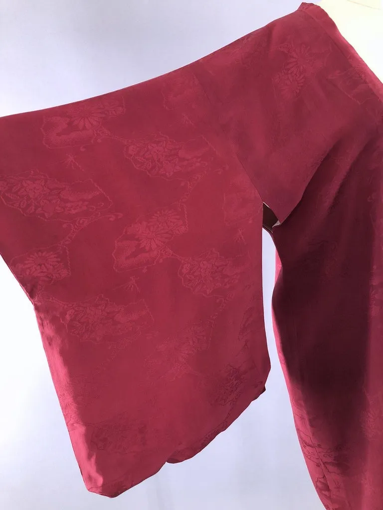 Vintage 1940s Silk Kimono Jacket / Cranberry Red