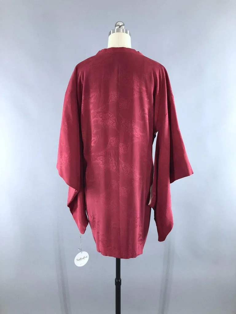 Vintage 1940s Silk Kimono Jacket / Cranberry Red