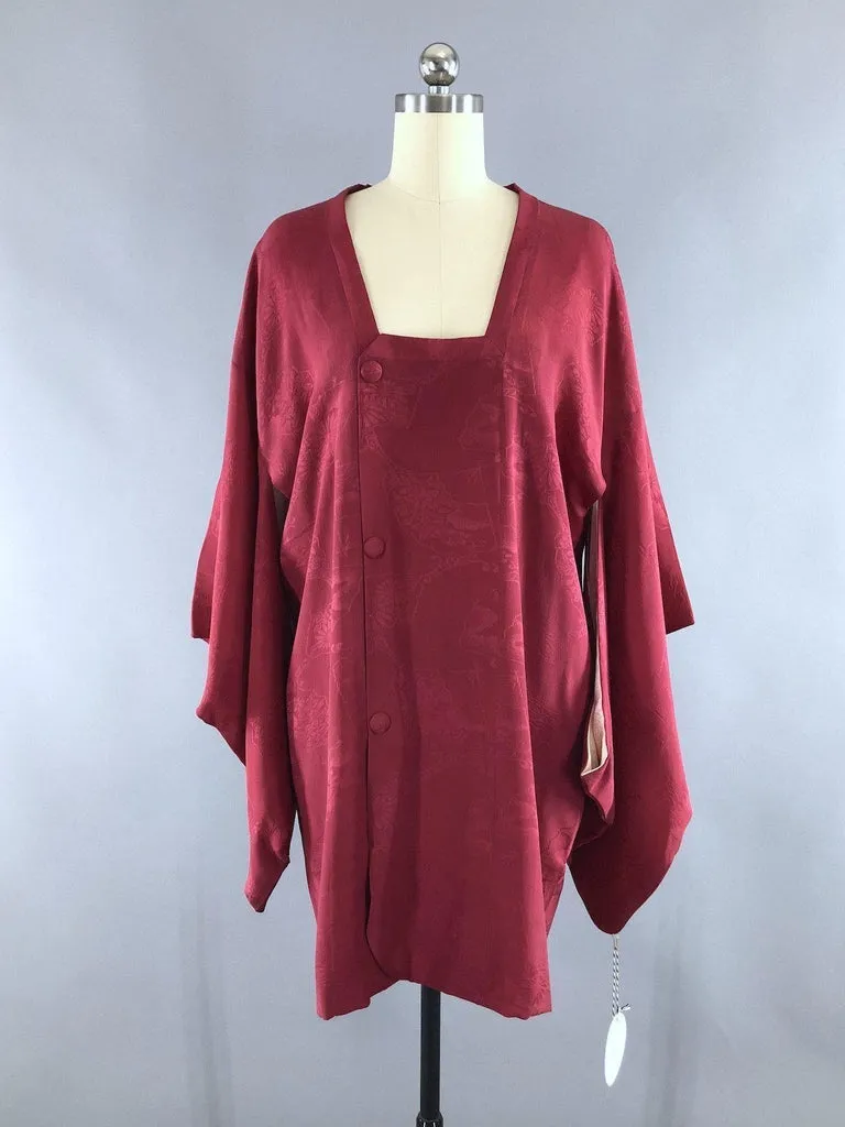 Vintage 1940s Silk Kimono Jacket / Cranberry Red